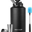 2 Gallon Water Jug with Wide Mouth, 256oz Insulated Water Bottle Keep Cold24h&Hot12h, Comes with Ergonomic Handle, Two Double Walled 16oz 18/8 Stainless Steel Cups Thermo Canteen Mug (Black)