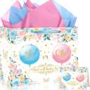 3 x Gender Reveal Gift Bag Blue Pink Boy or Girl Paper Bag with Wrapping Paper Card What Will Baby Be Party Decoration Ballon Treat Candy Bag for Baby Shower Gender Reveal Birthday Party Supplies