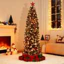 6FT Pre-Lit Christmas Tree, Artificial Pencil Holiday Decoration with LED Light & 477 Tips, Metal Foldable Stand for Indoor Use, Green