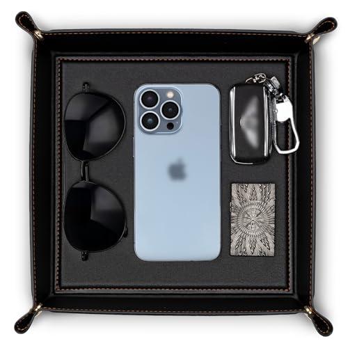 VLANDO Entryway Organizer Tray – Minimalist PU Leather Valet Tray for Keys, Wallet & Phone, Desk or Nightstand Catchall, Elegant Home Decor Gift for Men, Black