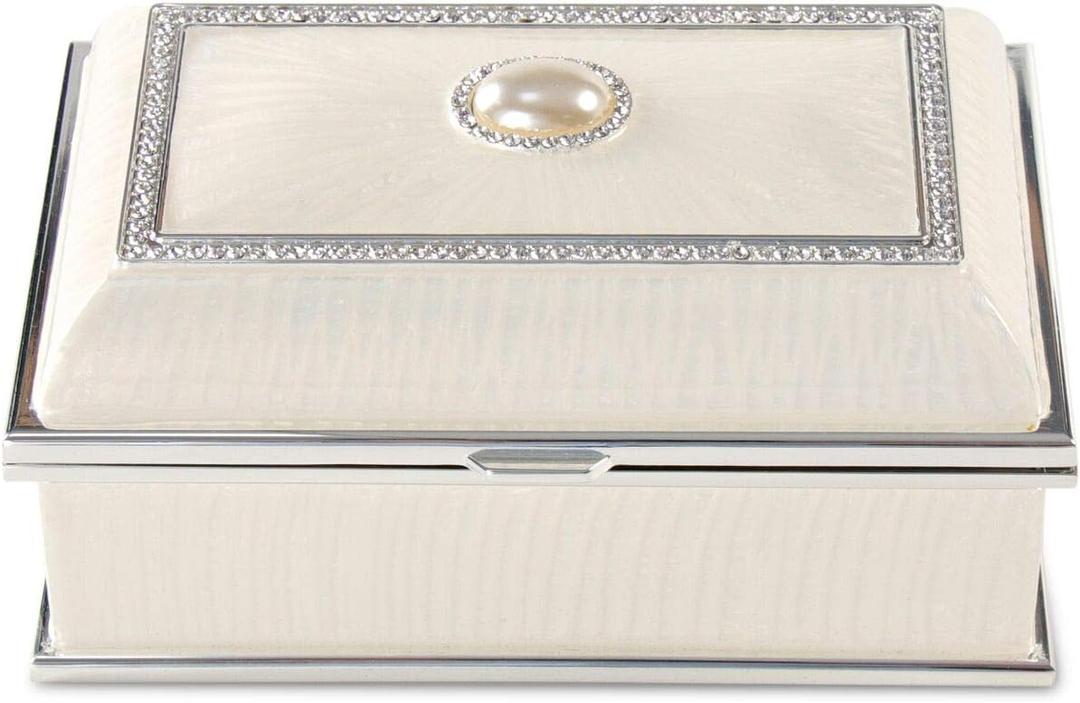 LASODY Rectangular Pearl Metal Jewelry Box Jewelry Organizer Box Jewelry Chest,Trinket Boxes For Women,Mother Day Anniversary Wedding Gifts
