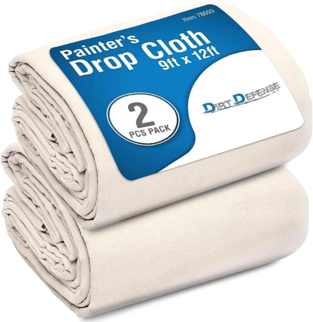 Pack of 2: All Purpose Canvas Drop Cloth Cotton Tarp 9x12 Large Canvas Tarp for Art Supplies, Drop Cloth for Painting Supplies/Paint Canvas Fabric or Couch Cover and Furniture Cover from Paint