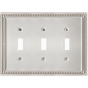 Metal Outlet Covers Wall Plates, Satin Nickel Beadboard Switch Plate Cover, Receptacle Light Switch Covers, Decorative Electrical Outlet Cover (3 Gang Toggle 1 Pack)