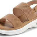 mysoft Women's Walking Sandals Comfortable Air Cushion Platform Elastic Ankle Strap Open Toe Ourdoor Summer Shoes (6, Brown)