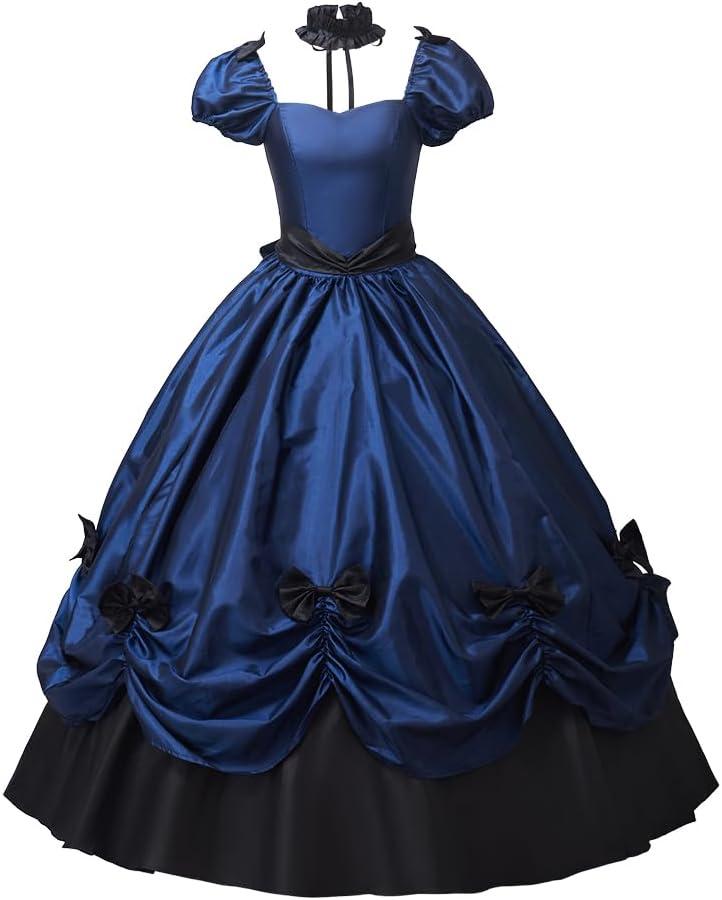 Women's Gothic Victorian Rococo Dress Civil War Southern Belle Tea Party Ball Gown Medieval Evening Dress (Medium, Blue)
