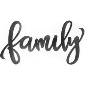 ViveGate Metal Family Signs for Home Decor Wall, 18"X9" Black Family Sign Heavy Iron Happy Family Wall Art Cut Out Plaque Family Wall Decor