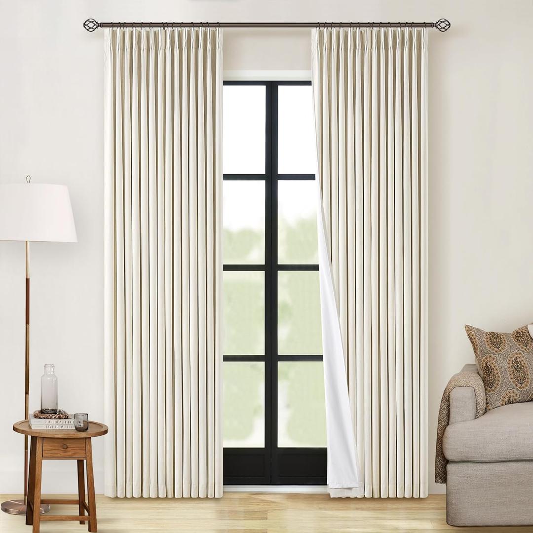 Beige Linen Pinch Pleat Blackout Curtains 84 Inch Length 2 Panels 100% Black Out Curtains with Hooks Rings Track Back Tab for Bedroom Living Room Darkening Soundproof Pinch Pleated Drapes 2 Layer Size: 40"W x 84"L