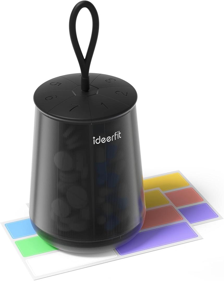 Large Pill Bottle Organizer  Pill Dispenser with 7 Compartments, Pill Box Case with Anti-Mixing Design, Moisture-Proof, Vitamin & Supplement Organizer with Color Labels (Black)