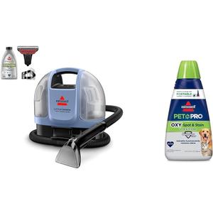 BISSELL Little Green Mini Cordless Portable Carpet and Upholstery Deep Cleaner, 4015L + BISSELL PET PRO OXY Spot & Stain Formula for Portable Carpet Cleaners, 32 oz., 2034