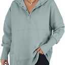 AlvaQ Women Casual Button V Neck Hoodies Oversized Pullover Sweatshirt Hooded Tops with Pockets, Size 2XL