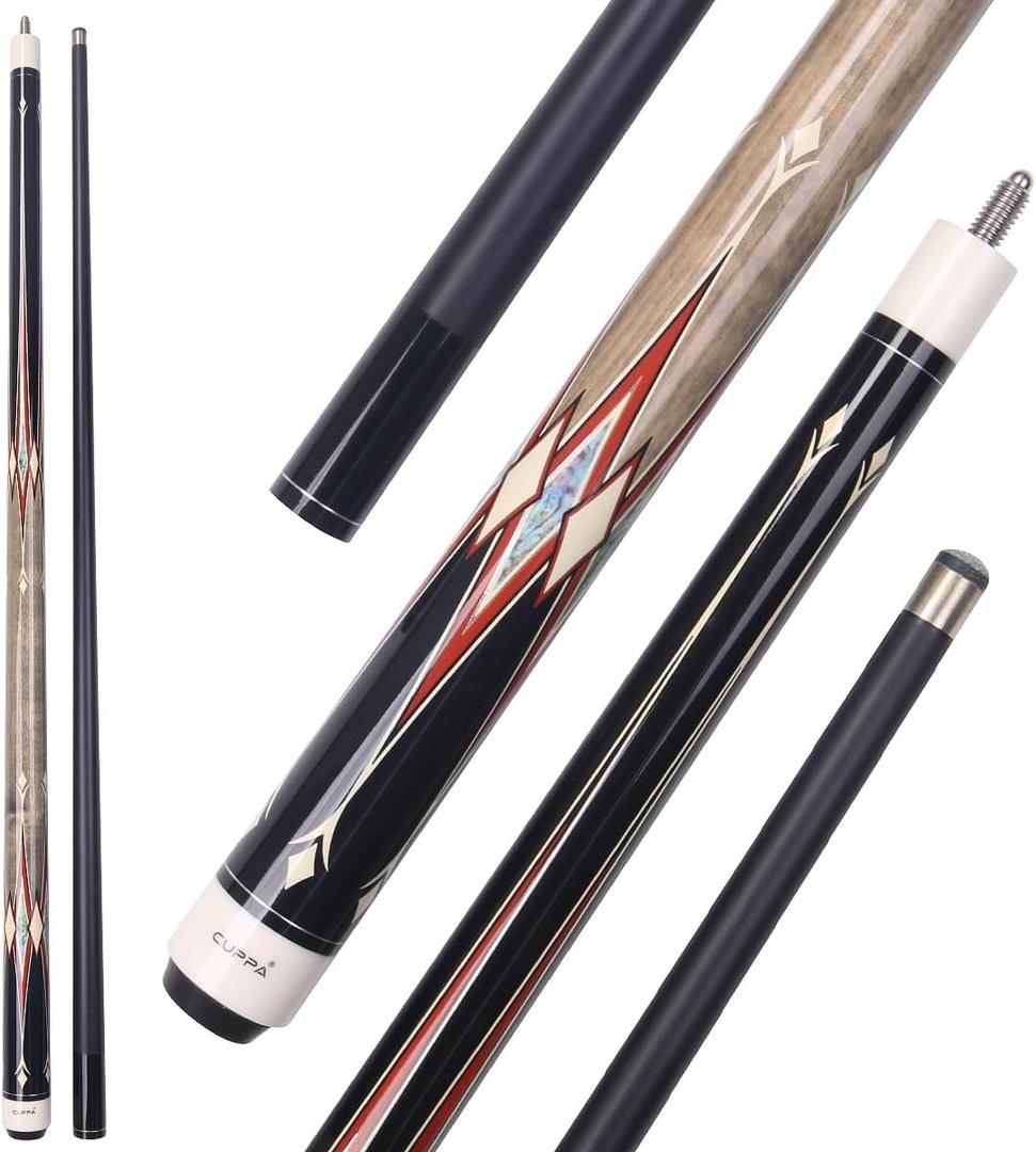 CUPPA Pro Pool Cue - Canadian Maple & Carbon Fiber Billiard Cue Stick with 10.5mm Leather Tip, Two-Piece Design (58in 20oz), Adjustable Weight for Snooker/ 9-Ball - Gift-Ready Case Included