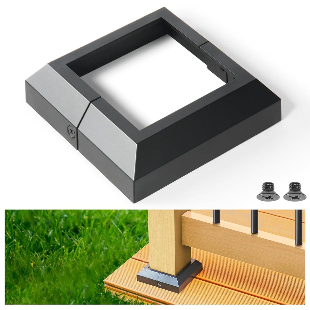 2Pack 3.5"x 3.5" Aluminum Deck Post Base Cover, Split Post Cover Skirts for Deck RailingsStairsPorches Black