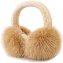 Earmuffs for Women Girls Faux Fur Fuzzy Headband Foldable Ear Covers Cold Weather Accessory (Brown 2)