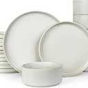 famiware Star Plates and Bowls Sets, Modern Stoneware Dinnerware Sets for 6, 18-Piece Kitchen Dish Set - Chip and Scratch Resistant, Microwave and Dishwasher Safe Tableware, Matte White