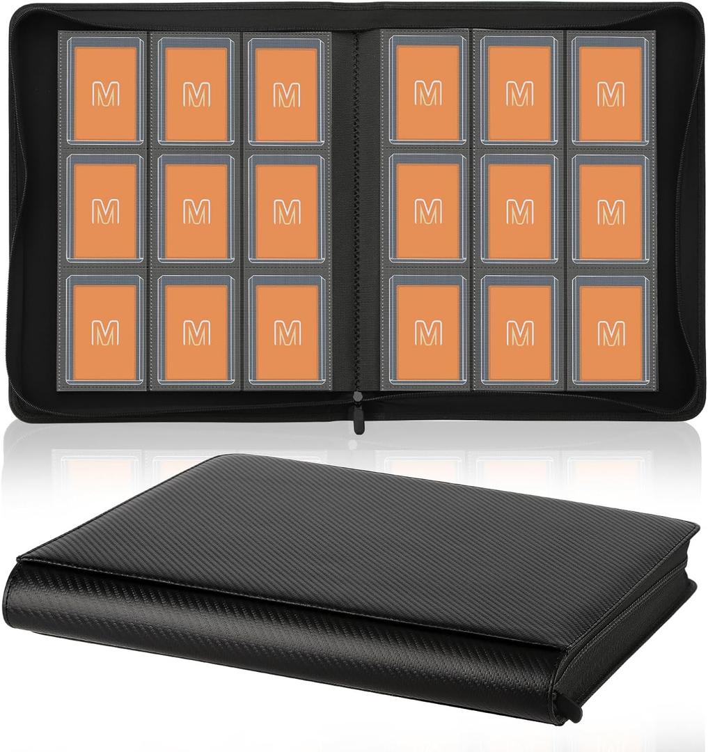 Toploader Binder,Trading Card Binder Storage Hold up 288 Cards 9-Pocket Top Loader Binder with Sleeves for 3"x4" Rigid Toploaders Hard Cases (9Carbon Fiber Black)