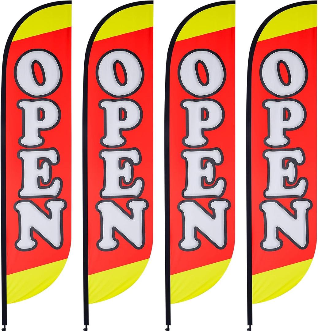 Fulmoon 4 Pcs Large Feather Open Flag 10.7 Feet Open Sign Flag Red Yellow Advertising Feather Banner for Outside Business Advertising (Pole and Hardware Are Not Included)