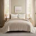 EverGrace Pearl Velvet Quilt King Size Bedding Sets, Luxurious Soft Velvet Comforter Set, Lightweight Box Stitching Oversized Bedspread Coverlet for All Season, with 2 Shams, Birch (King/Cal King (108" x 96"))