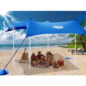 UMARDOO Family Beach Tent Canopy Sun Shade Portable 10×10FT, Large Wind Resistance Beach Sun Shelter Easy Setup with Packable Carry Bag for Outdoor Travel UPF 50+ (Blue), 10X10 FT. 4Poles