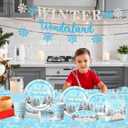 Winter Party Plates and Napkins,Blue Winter Wonderland Decorations Tableware 142pcs Snowflake Napkins and Plates Cups Tablecloth Banner for boy Winter Wonderland Birthday Decorations