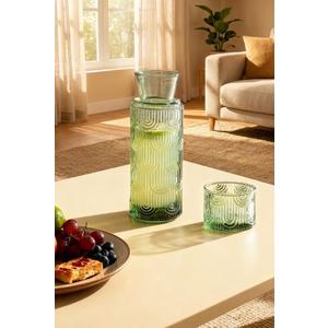 Mouthwash Dispenser for Bathroom, 21.6Oz Vintage Glass Water Carafe Set with 6Oz Tumbler Lid, Bedside Carafe for Guest Rooms, Office Nightstand, and Home Dcor-Green