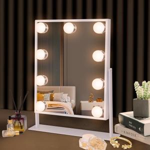 Hansong Vanity Mirror with Lights Lighted Makeup Mirror with 9 LED Bulbs Plug in Light Up Makeup Mirror with Lights 360 Rotation with 10x Magnifying Mirror Tabletop (White) Hansong Vanity Mirror with Lights Lighted Makeup Mirror with 9 LED Bulbs Plug in Light Up Makeup Mirror with Lights 360 Rotation with 10x Magnifying Mirror Tabletop (White)