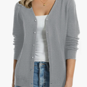QUALFORT Women's 100% Cotton Lightweight Cardigans Long Sleeve Knitted Button Down Sweater, M