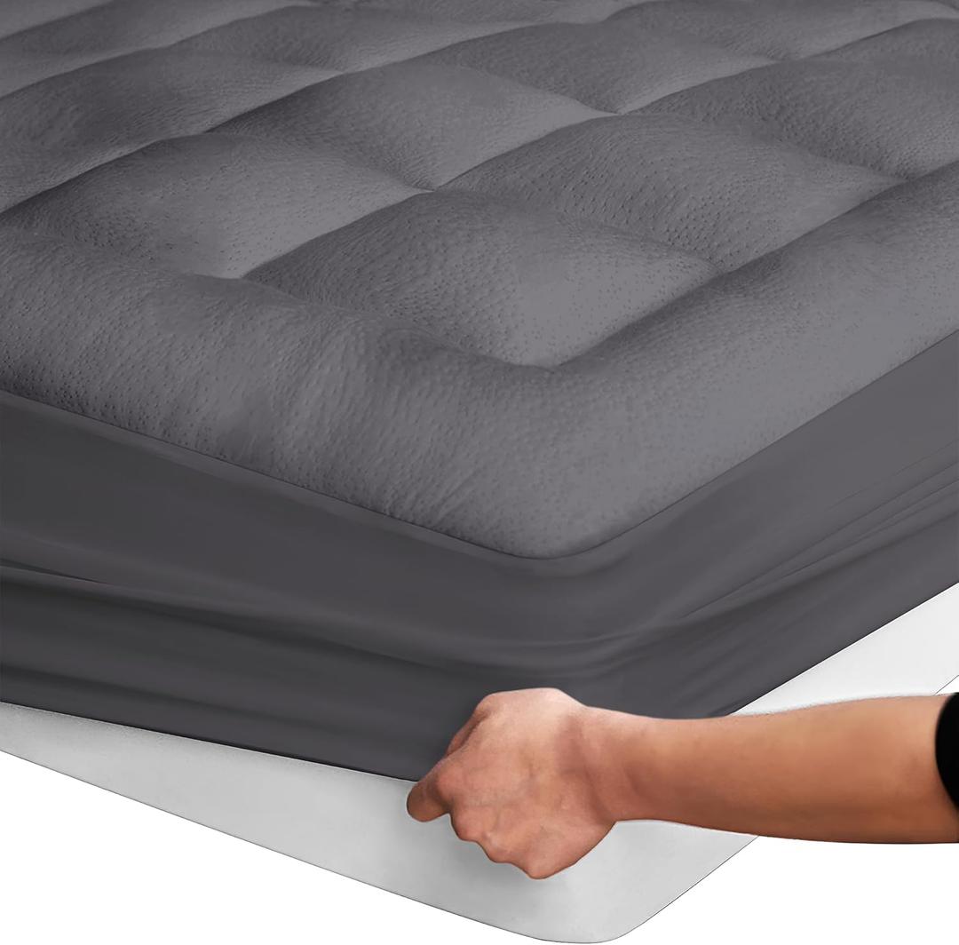 Viscose Made from Bamboo Twin Extra Long XL Mattress Topper - Thick Cooling Breathable Pillow Top Mattress Pad for Back Pain Relief - Deep Pocket Topper Fits 8-20 Inches (39x80 Inches, Grey)