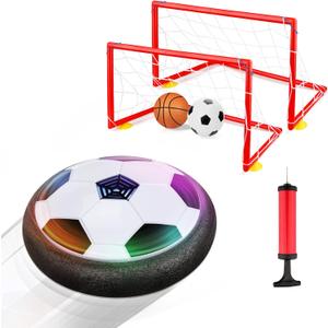 Growsland Boy Toys Hover Soccer Ball with 2 Goals, Indoor Soccer Gifts for Boys, LED Hover Ball with Foam Bumper Inflatable Soccer Toys for 3 4 5 6 7 8 9 10+ Years Old Girls Boys