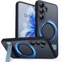 CANSHN Strong Magnetic & Seamless Stand Designed for Samsung Galaxy S25 Plus Case (2025) Adjustable Kickstand Compatible with Magsafe Translucent Matte Back, Black