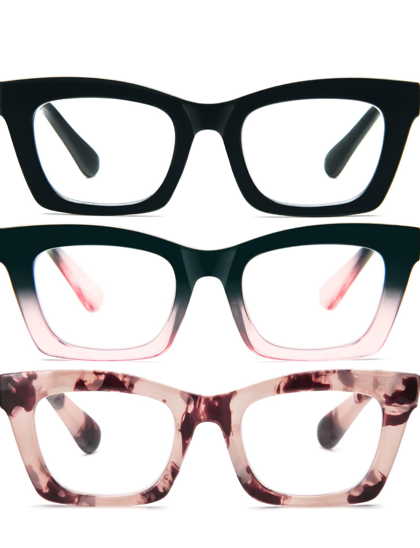 REAVEE Oprah Style Reading Glasses for Women, Blue Light Blocking Cute Oversized Square Computer Readers Spring Hinge