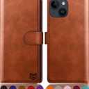 SUANPOT Design for iPhone 15 Plus 6.7" Kickstand Protective Wallet case with RFID Credit Card Holder,Flip Folio Book PU Leather Shockproof Cover Women Men for Apple 15Plus Phone case Light Brown