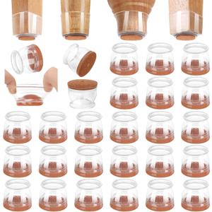 CHUNZEXI 32 Pack Chair Leg Floor Protectors for Hardwood Floors, Silicone Felt Covers Pads Caps, Protect Wood Furniture Feet Floors Noise Reduce and Scratch (Clear Universal S, Fit 0.84"-1.29")