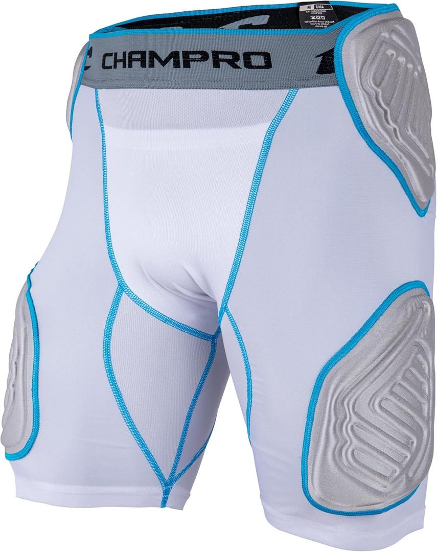 CHAMPRO boys 5-Pad Youth Football Bull Rush 5 Pad Girdle, White, Small US