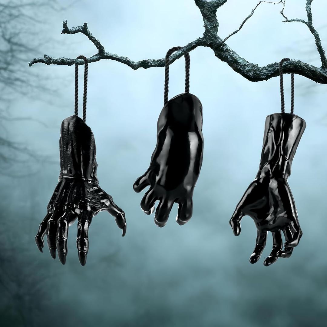 3 Pack Halloween Hanging Decorations Outdoor Spooky Reaching Hands Mounted Creepy Hands Farmhouse Rustic Horror Hand Hanging Decor for Yard Lawn Haunted House Party Decor