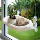 Cat Window Perch – Strong 6 Suction Cup Foldable Cat Hammock Bed for Large Cats and Kittens that Holds up to 50 lbs with Washable Reversible Cover, Sturdy Metal Frame for Window (White)