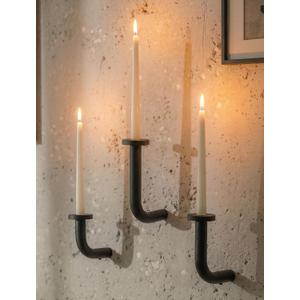 Black Modern Taper Candle Sconces : Set of 3 Iron Minimalist Wall Decor for Living Room - Metal Taper Wall Candle Holder for Home Narrow Corner Hallway