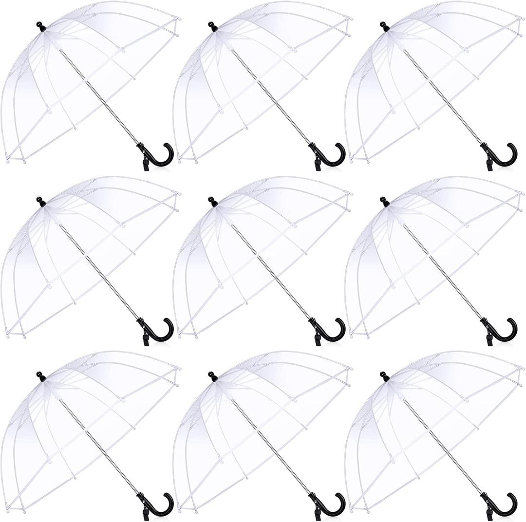 Kacctyen 9 Pcs Kids Clear Umbrella Pack Transparent Bubble Umbrella with Easy Grip Handle Dome Windproof Stick Umbrellas with Whistle for Toddler Boys and Girl Ages 3-7 Photoshoot Wedding