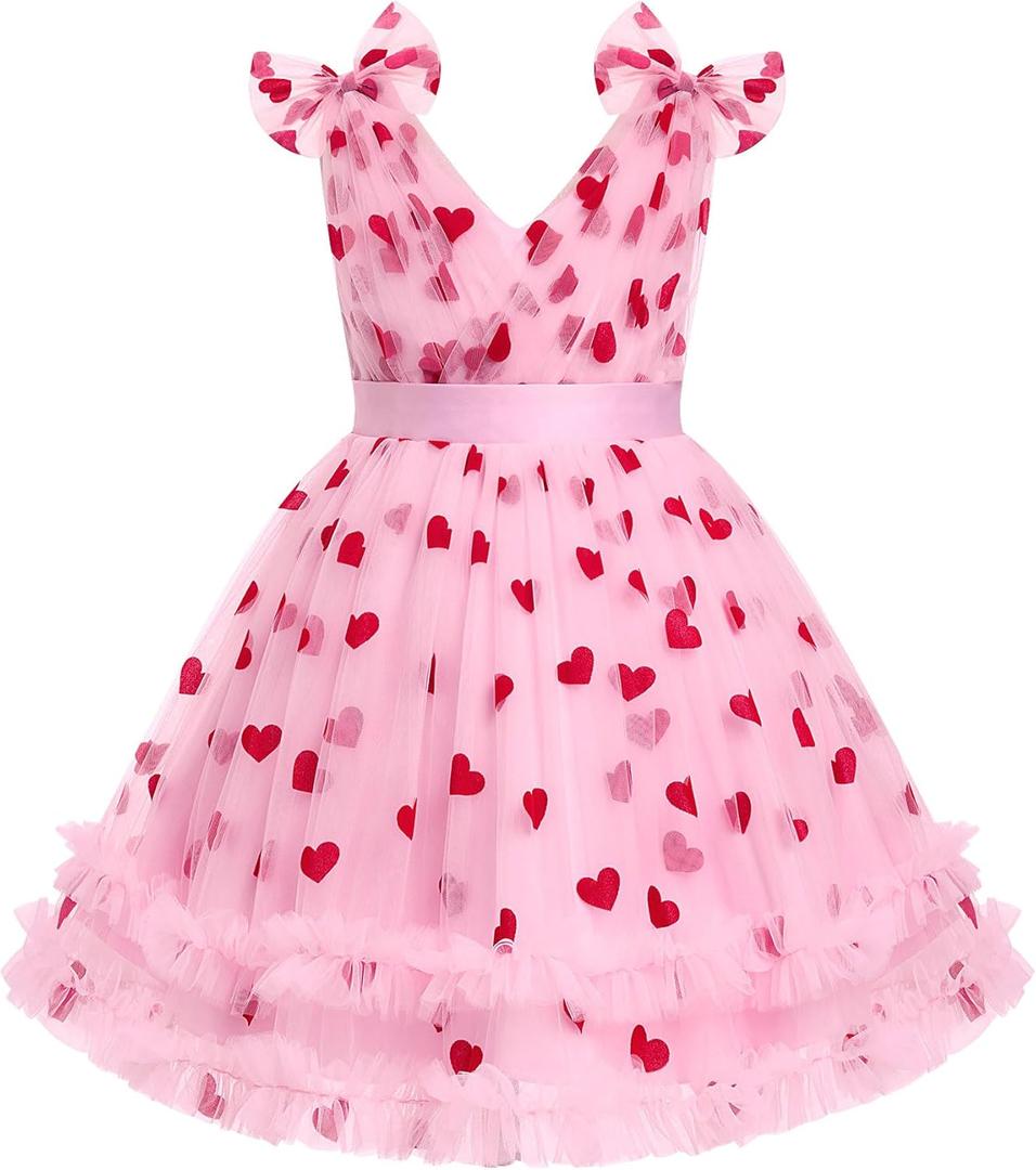 Kids Girls Sequins Dress Sleeveless Star Sequins Ruffle Tulle Tutu Dress Ball Gown Wedding Flower Girl (Pink)