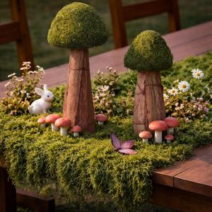 Novabright 2 Pcs Artificial Moss Mushroom Decoration Set 6" and 7.8" Fake Moss Mushroom Green Enchanted Forest Decorative Centerpieces Statues Figurines for Garden Landscape DIY Craft Outdoor