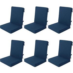 Outdoor Chair Cushions 20x20, Water-Resistant & Fade-Resistant, Patio Furniture Lawn Dining Chair Seat Replacement with High Back, Ties Zipper, Removable Cover, Set of 6, Navy Blue