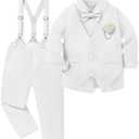 WESIDOM Toddler Boy Clothes Suit Formal Dress Shirt+Bowtie+Vest+Boutonniere+Suspender Pants Boys Gentleman Outfits Set, 5-6Y