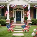 PakaLife 2PCS Front&Back Porch Decor Outdoor Entrance,Patio Decorations Outdoor Clearance,Artificial Red White and Blue Decoration Shaped Topiary Trees for Front Porch Home Garden Patio Decor (Faux Boxwood Bush Plants  Pattern 22pcs)