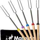 MalloMe Smores Sticks for Fire Pit Long - Marshmallow Roasting Sticks Smores Kit - Smore Skewers Hot Dog Fork Campfire Cooking Equipment, Camping Essentials S'mores Gear Outdoor Accessories 32" Pack of 5