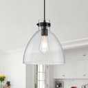 WILON Pendant Lights, Pendant Lights Kitchen Island, 1-Pack Black Farmhouse Pendant Light Fixtures with 9.8" Round Glass Shade for Dining Room Over Table Sink Bar Foyer