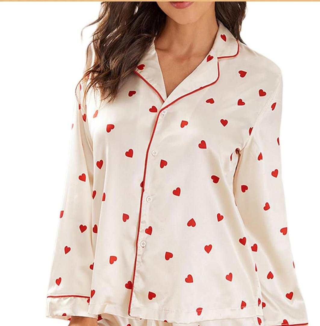 Yiulangde Womens Bow Tie Pajamas Shorts Holiday Pjs Set Long Sleeve Button Up Shirt Ruffle , L