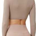 Women's Built-in Pads Long Sleeve Crop Top, Sports Bolero Workout Shrug with Ruched Chest Tee Shirt (M)
