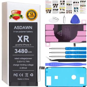ASDAWN 3480mAh Battery for iPhone XR (Not for X/XS/XS Max), Upgraded Higher Capacity iPhone XR Battery Replacement for A1984 A2015 A2016 A2017 A2018 with Professional Tools+Installation Instruction