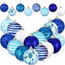 16 Pcs Winter Ball Ornaments Blue and White Tree Decorations Snowflake Hanging Ornaments for Holiday Winter Party Decor