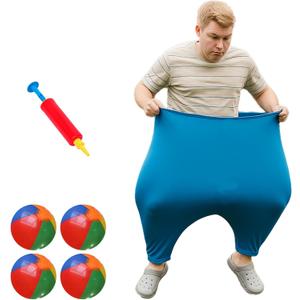 Granny Pants Yard Game, Big Outdoor Party Game, Super Gaint Pants Challenge Games with 4 Bouncy Balls & 1 Pump, Fun Backyard Activity for Adults, Team Relay Family Reunion Field Games Set