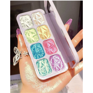 8 Color Face Cheek Highlighter Makeup Palette Shimmer Glitter Iridescent Multichrome Holographic Eyeshadow Palette Purple Rainbow Glitter Highlighter Makeup Highlight and Contour Chrome Eye Make up